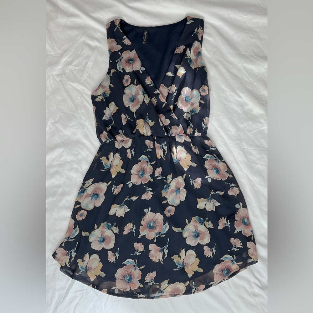 Final Touch Floral Navy Sleeveless Mini Dress